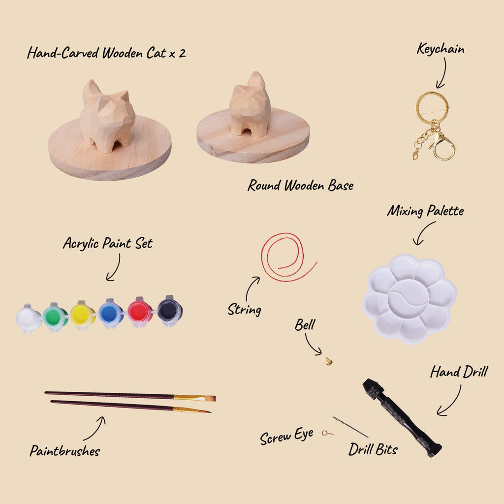 Hand-Carved Cat Painting Kit – Paint Two Cats, Create a Keychain by Kitsville, image 2 of 11