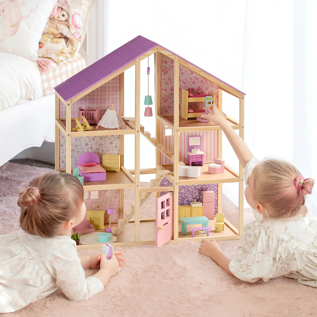 Tiny Land® Sweetwood Unicorn Dollhouse & Wooden Dollhouse Dolls