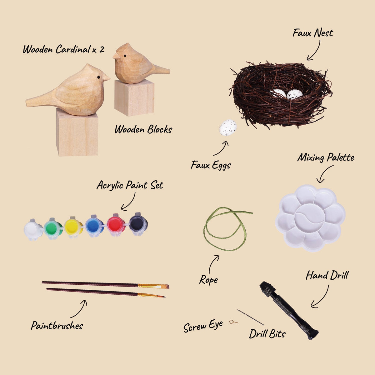 Hand-Carved Cardinal Bird DIY Painting Kit Craft Kit by Kitsville, image 3 of 8