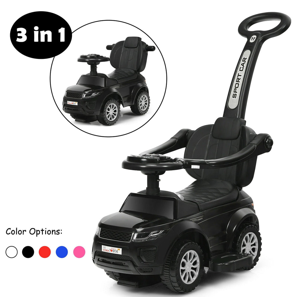 3 in 1 Ride on Push Car Toddler Stroller Sliding Car with Music-Black