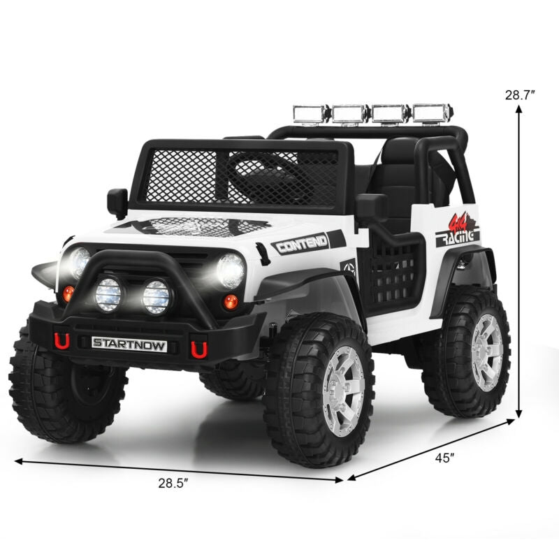 12V Ride-On Truck with Remote & Work Lever — White