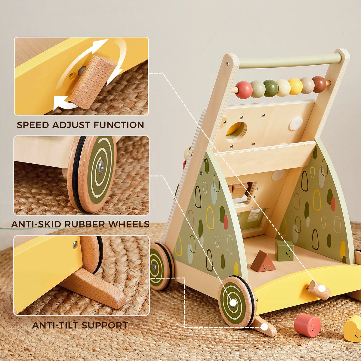 Tiny Land Sage Green Wooden Baby Walker — product image 4 of 8