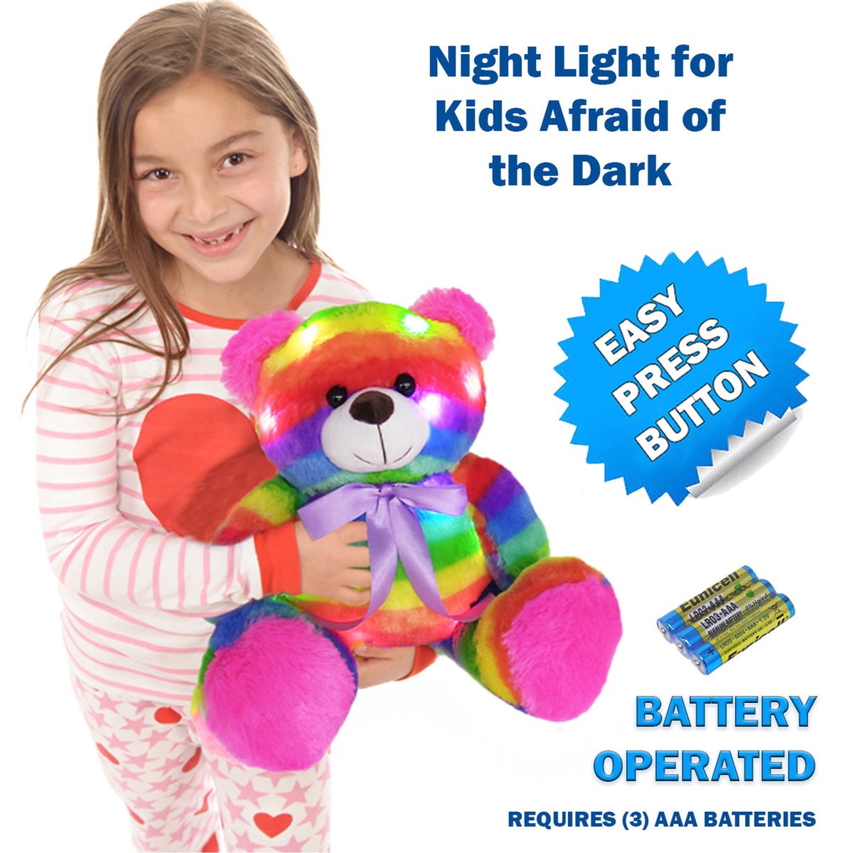 Rainbow Lites LED Glow Teddy Bear Plush Night-Light, 16-Inch