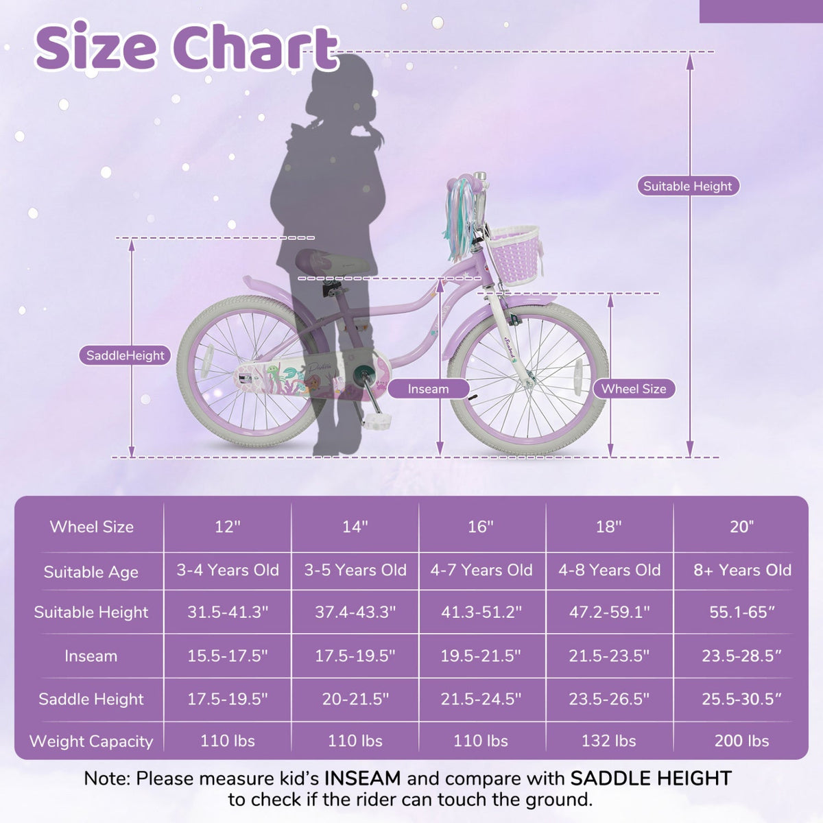 Purple Petal Kids Bike with Basket
