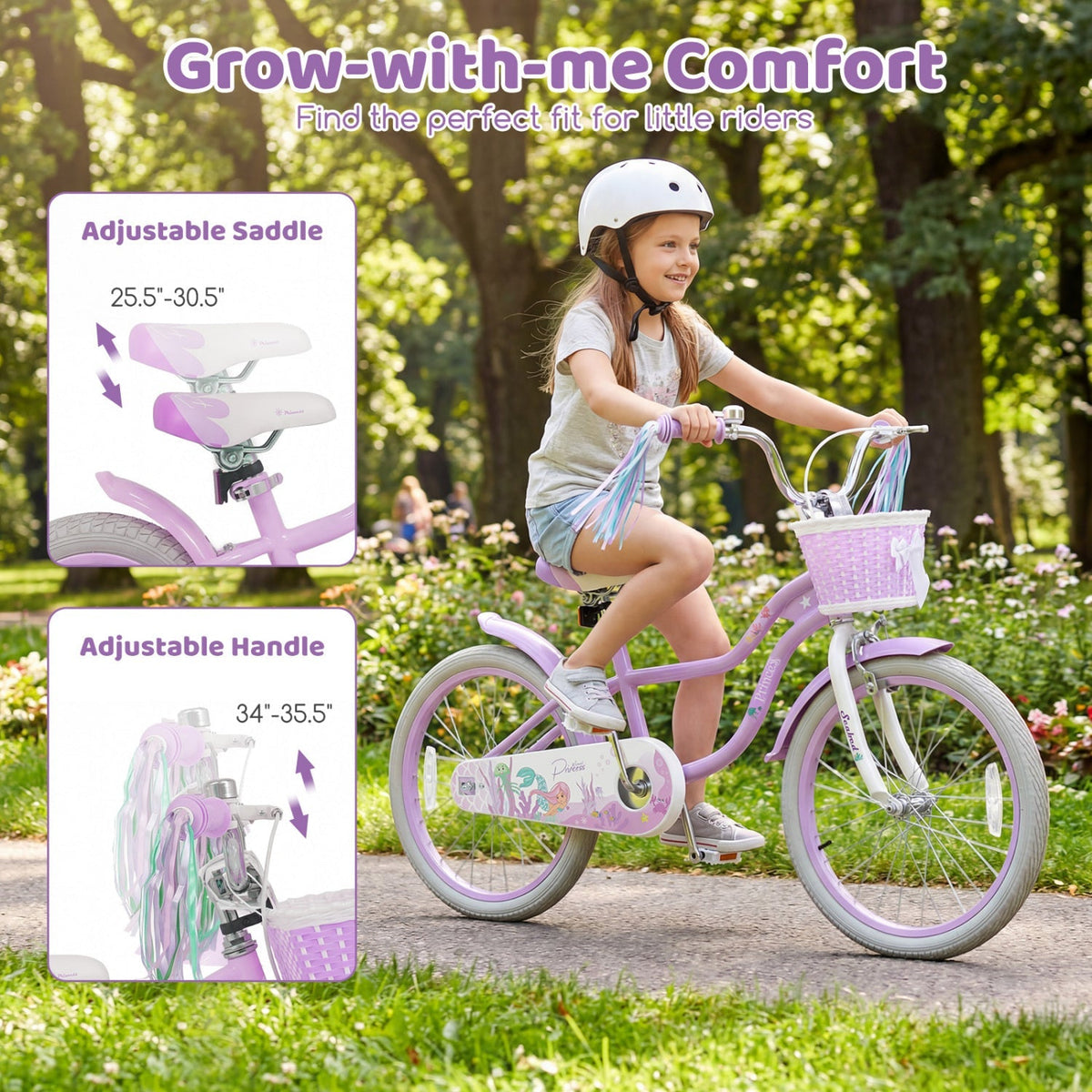 Purple Petal Kids Bike with Basket