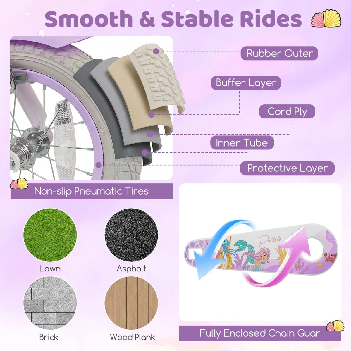 Purple Petal Kids Bike with Basket