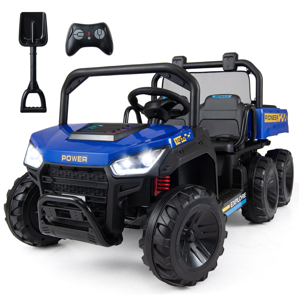 24V 2-Seater Kids Ride on Dump Truck 4WD with Electric Dump Bed and Lights