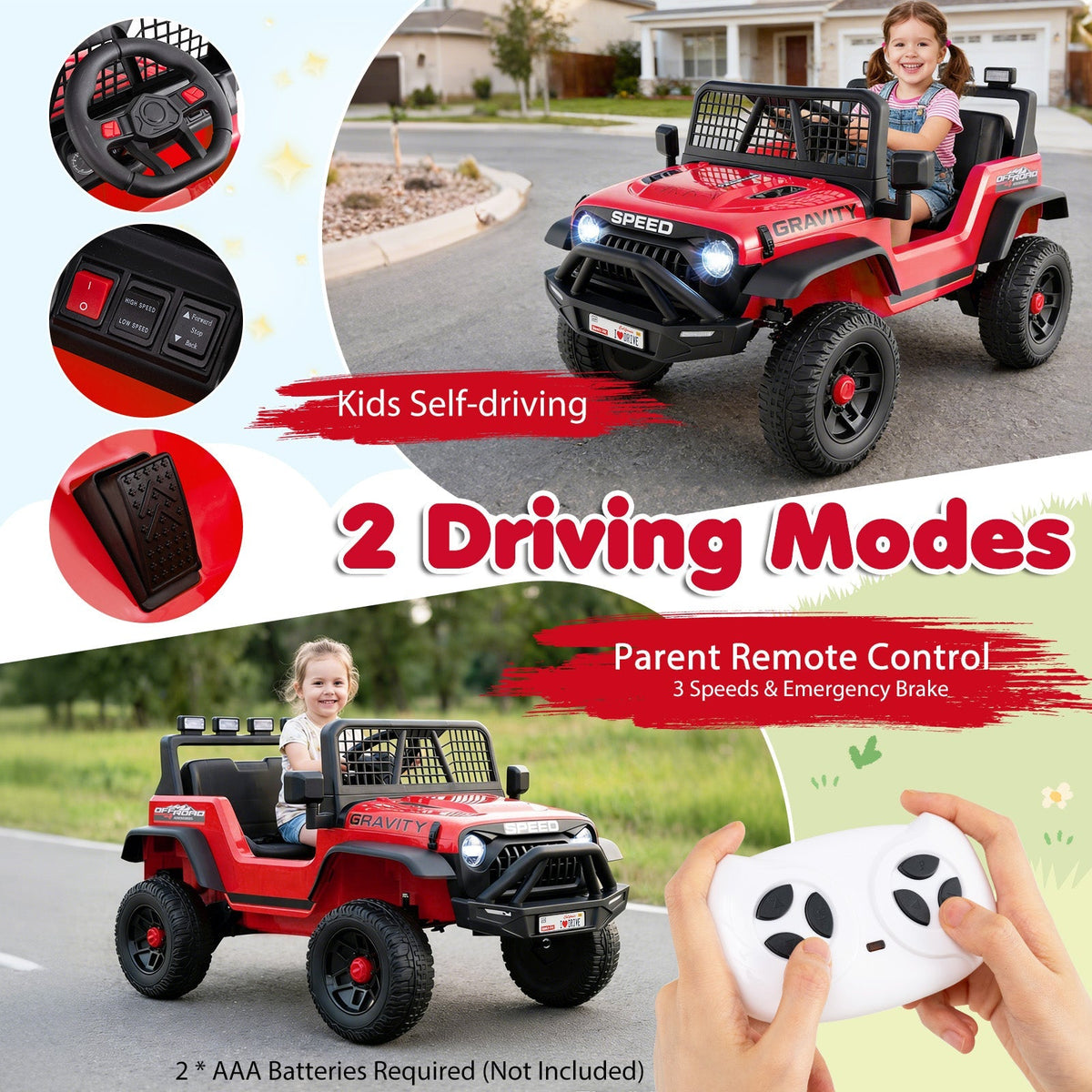 24V Ride On Car for Kids with Parent Remote Control and Music