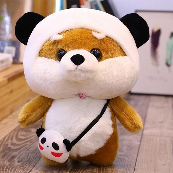 Close-up view of the puppy plush with dress-up clothes