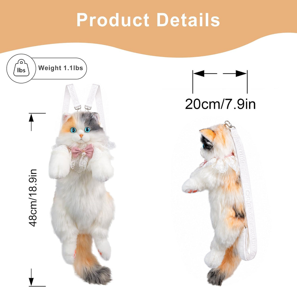 Fairy Light-calico Cat Backpack – Light-Up Plush Cat Backpack by Chongker, image 2 of 7