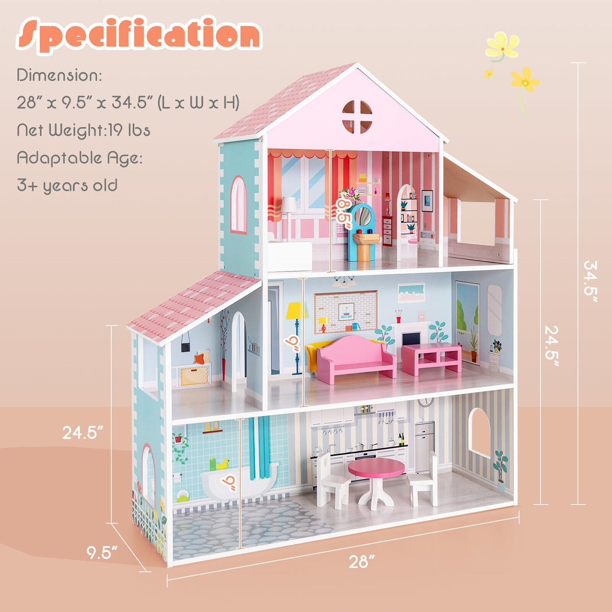 Storybook Three-Story Dollhouse
