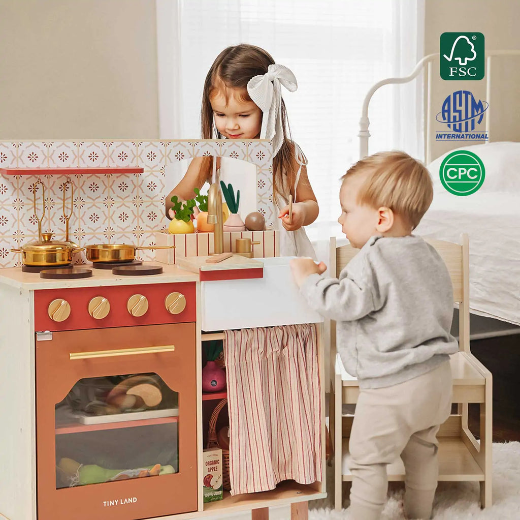 Tiny Land Wooden Play Kitchen for Toddlers - Honey Kitchenette Pretend Cooking Set — product image 2 of 20