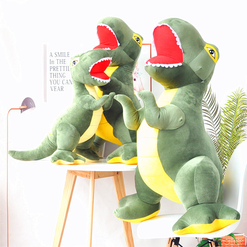 Close-up view of the dinosaur plush with reversible sequins