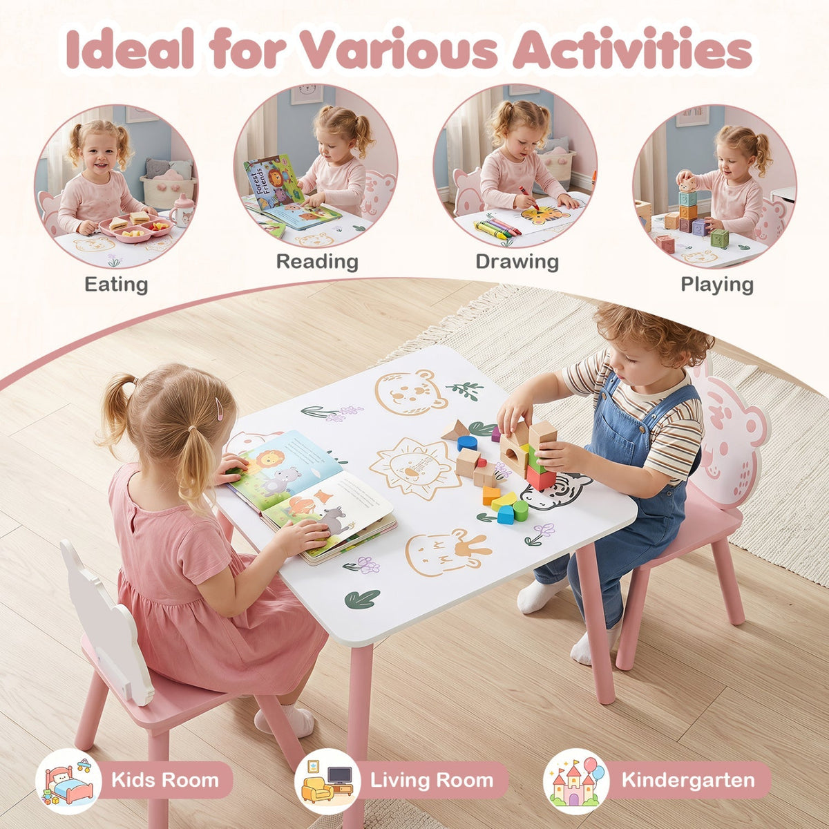 Animal Friends Kids Table & Chairs — 3 Pieces