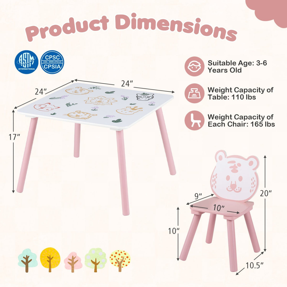 Animal Friends Kids Table & Chairs — 3 Pieces