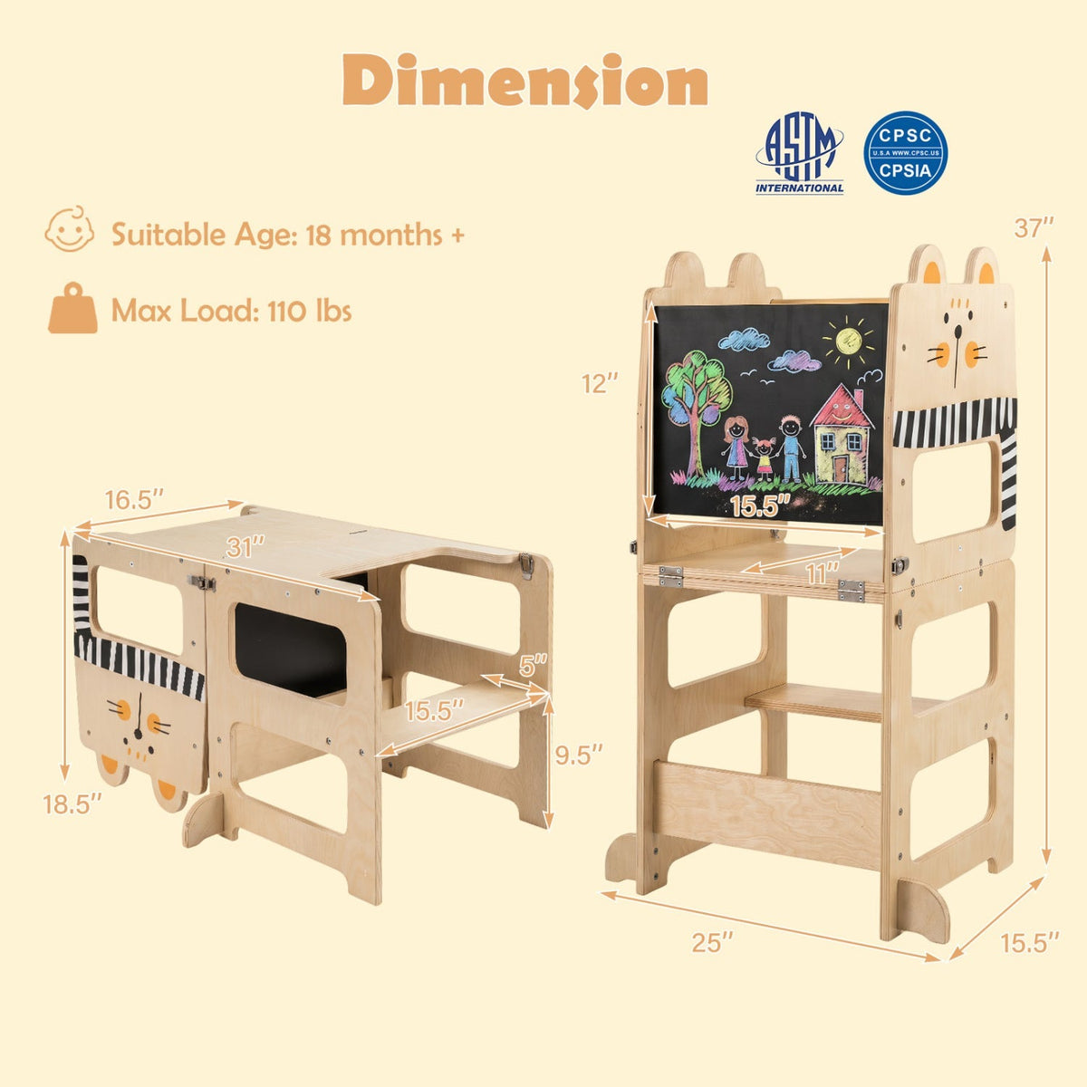 Little Helper 3-in-1 Wooden Step Stool