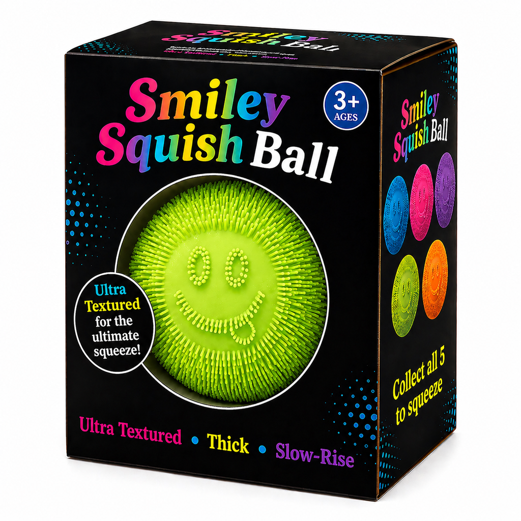 Textured Smiley Squish Ball Sensory Toy, Ages 3+