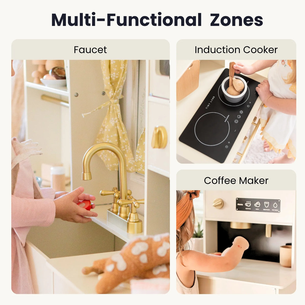 Tiny Land Iconic Wooden Play Kitchen – Cream Pretend Cooking Set for Kids — product image 7 of 8