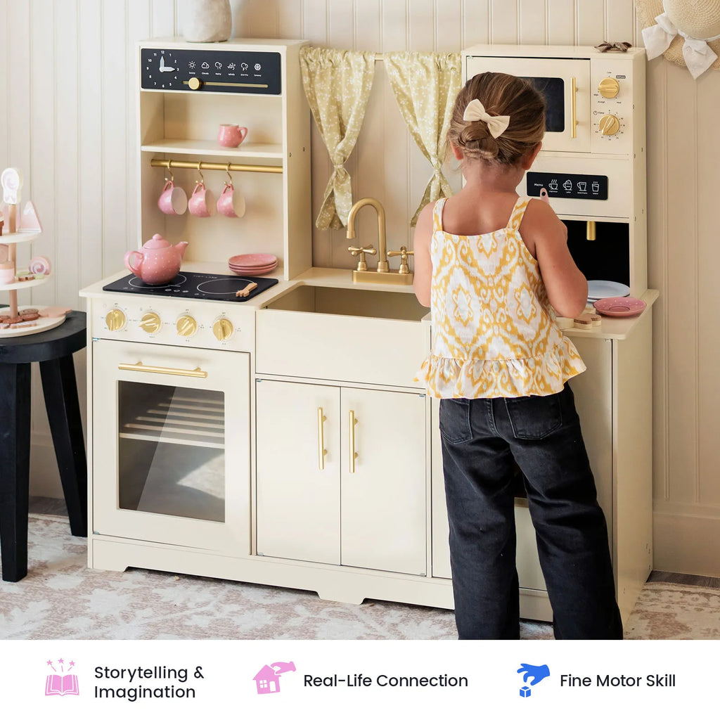 Tiny Land Iconic Wooden Play Kitchen – Cream Pretend Cooking Set for Kids — product image 2 of 8