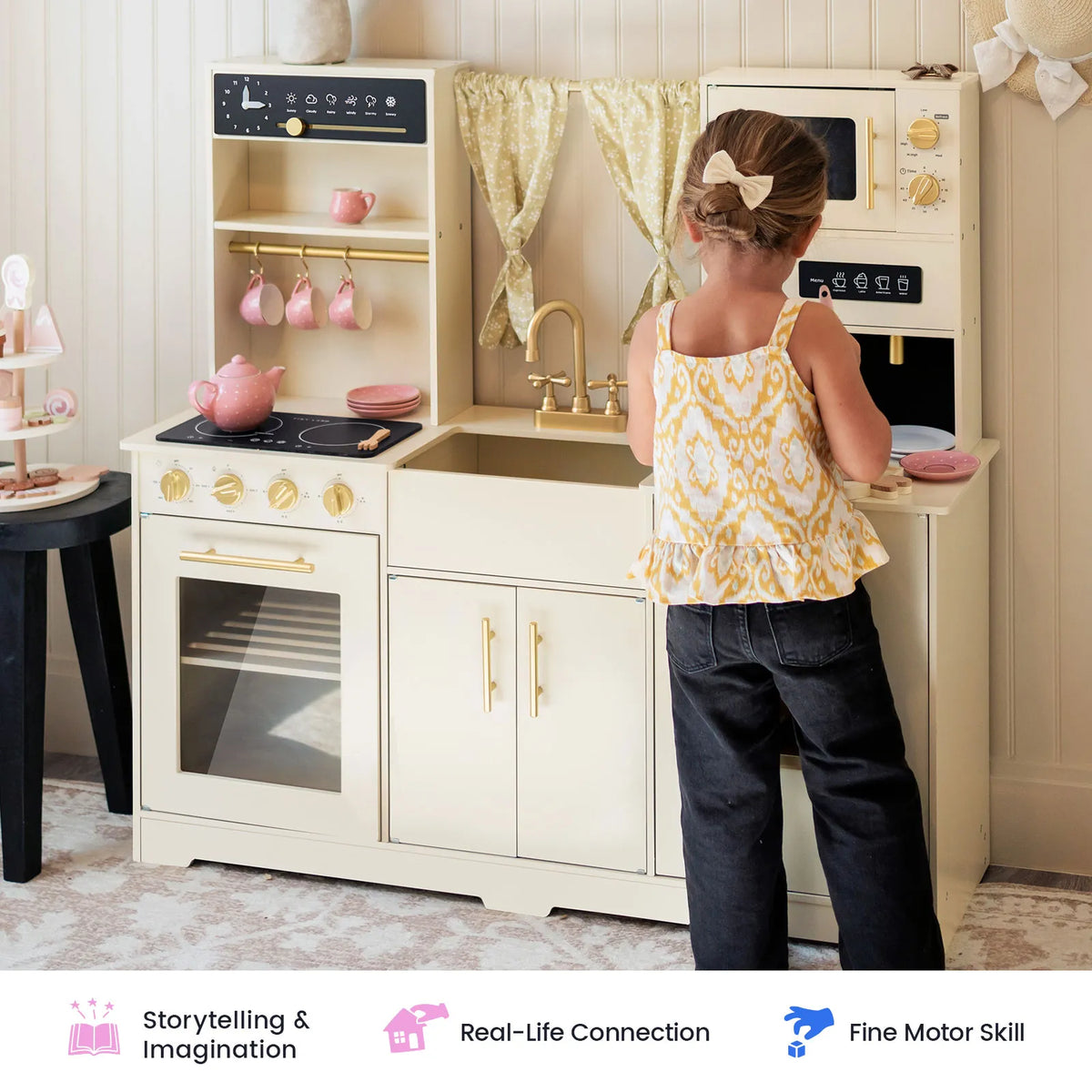 Tiny Land Iconic Wooden Play Kitchen – Cream Pretend Cooking Set for Kids — product image 2 of 8