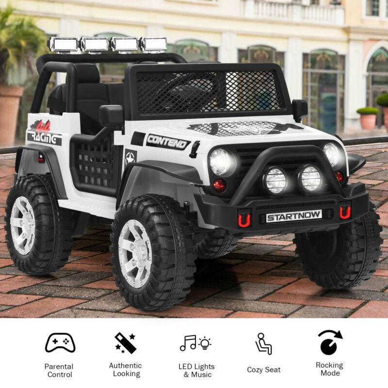 12V Ride-On Truck with Remote & Work Lever — White