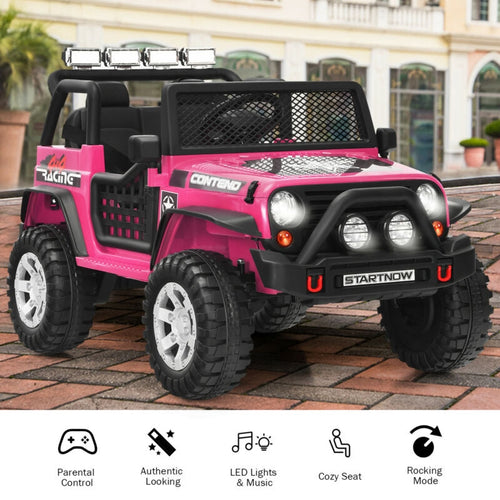 12V Kids Electric Ride On Truck with Remote Control and Operation Lever-Pink