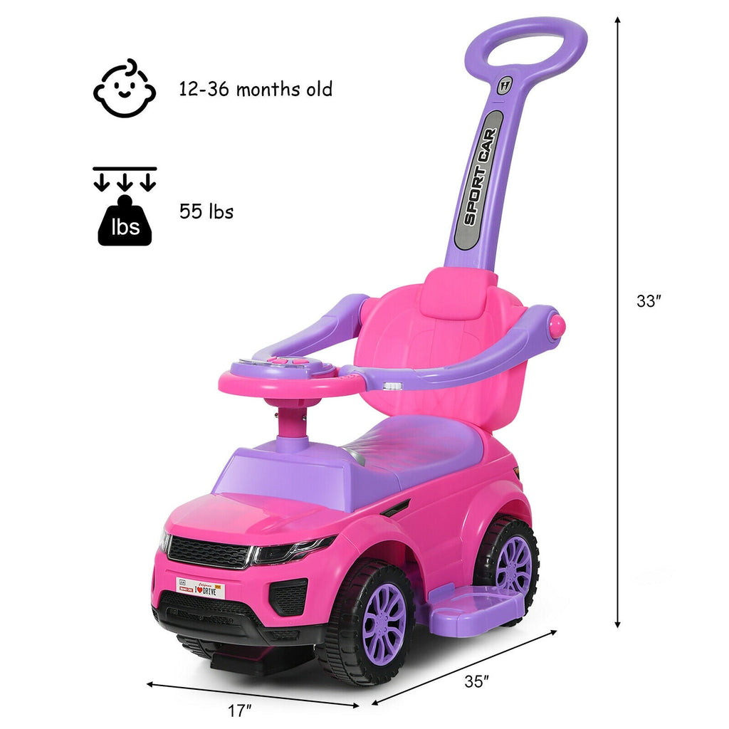 3 in 1 Ride on Push Car Toddler Stroller Sliding Car with Music-Pink
