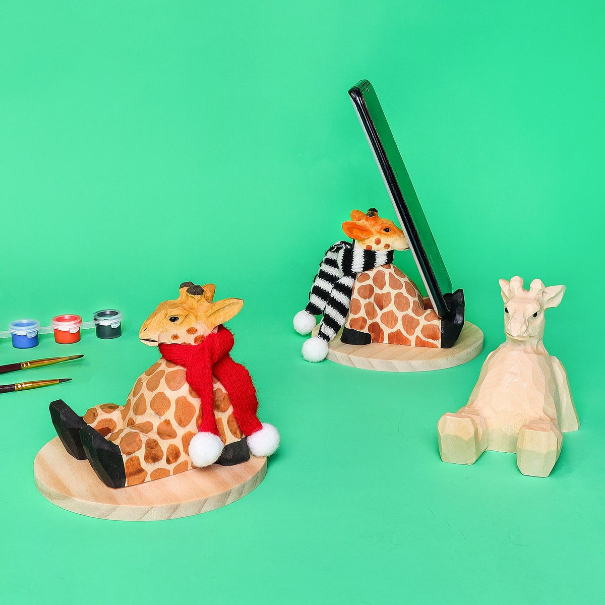 Paint Your Own Wood Carved Giraffe DIY Painting Kit by Kitsville, image 1 of 11