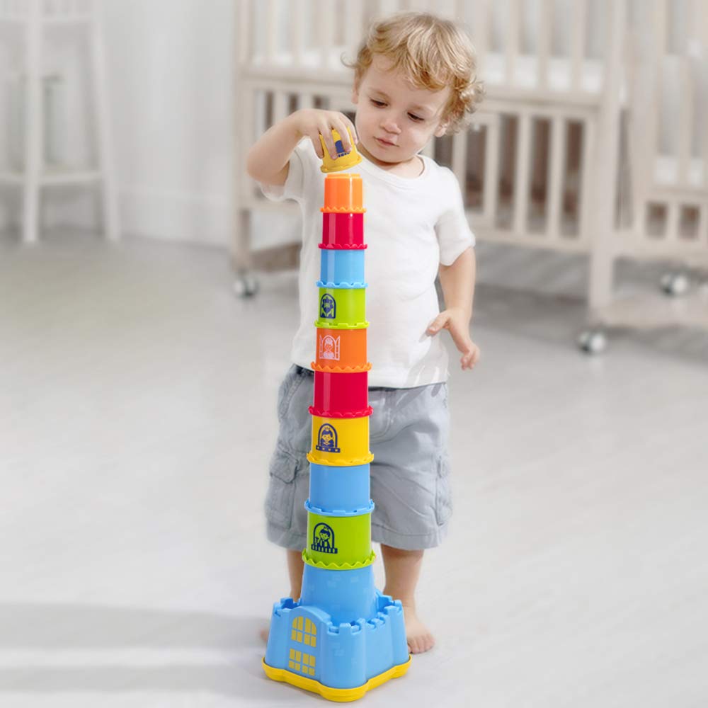 18-Piece Castle Stacking Cups & Shape Sorting Toy, Ages 12 Months–6 Years