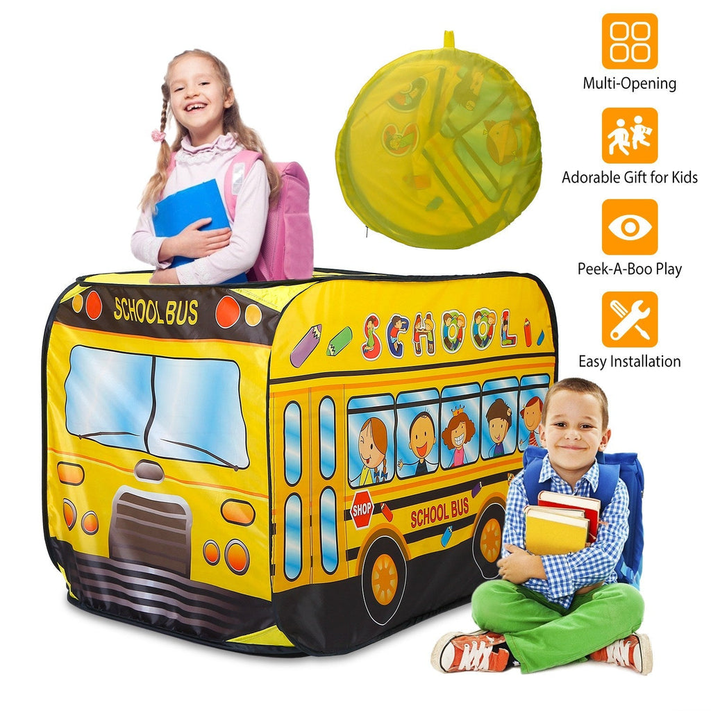 Kids Play Tent Foldable Pop Up School Bus Tent Portable Children Baby Play House W/ Carry Bag For Indoor Outdoor Use