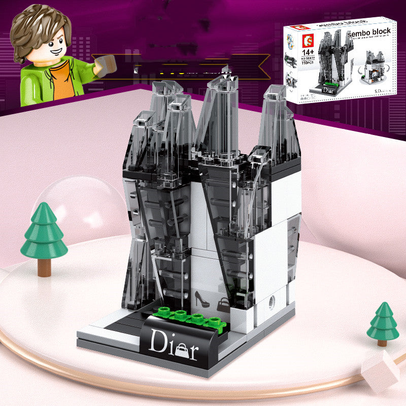 Close-up view of the city street view building block set