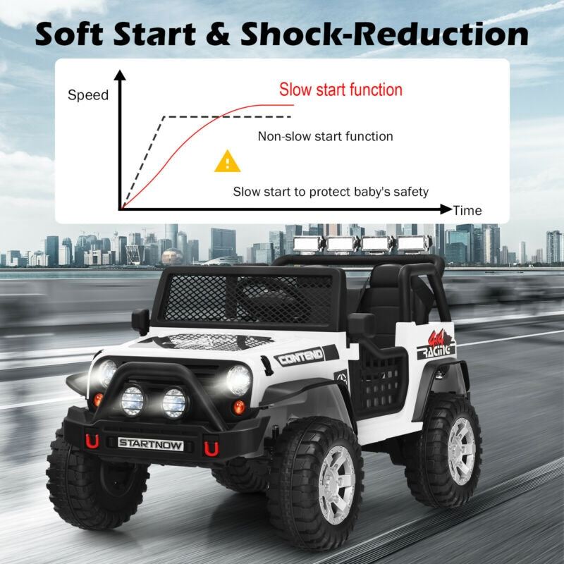 12V Ride-On Truck with Remote & Work Lever — White