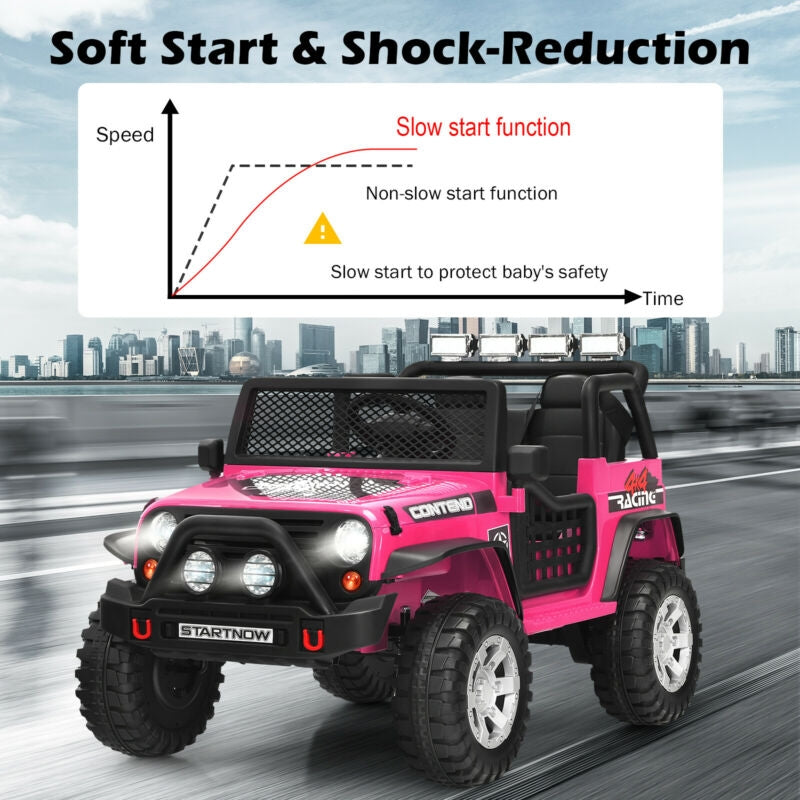 12V Kids Electric Ride On Truck with Remote Control and Operation Lever-Pink