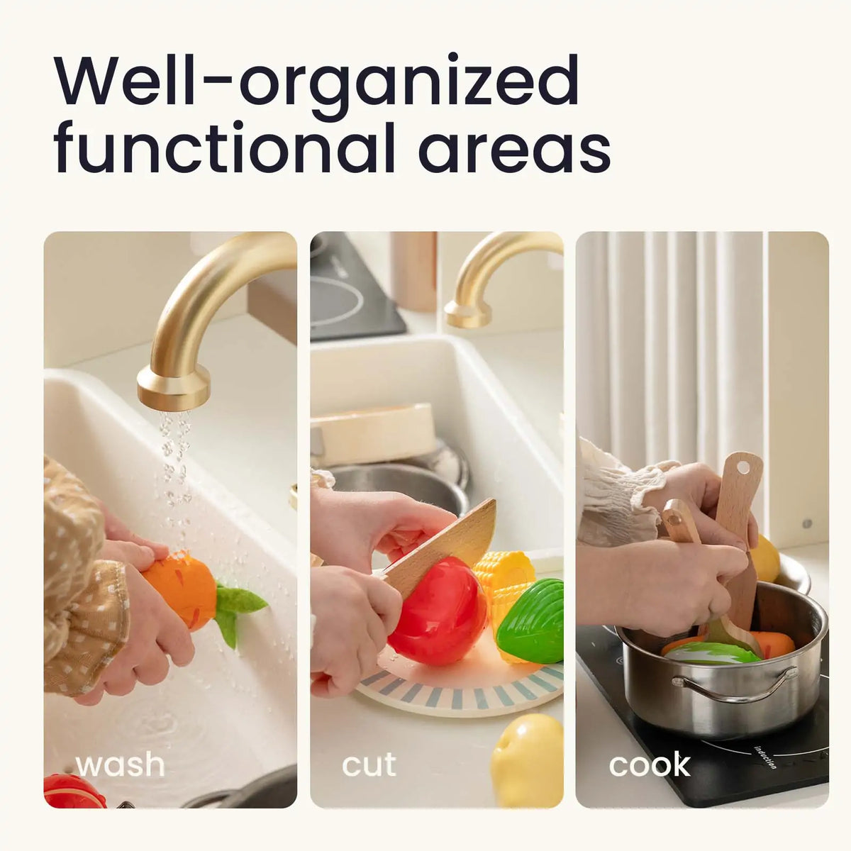 Tiny Land Play Kitchen with Running Water - Iconic Aqua Kitchen in Cream — product image 7 of 12