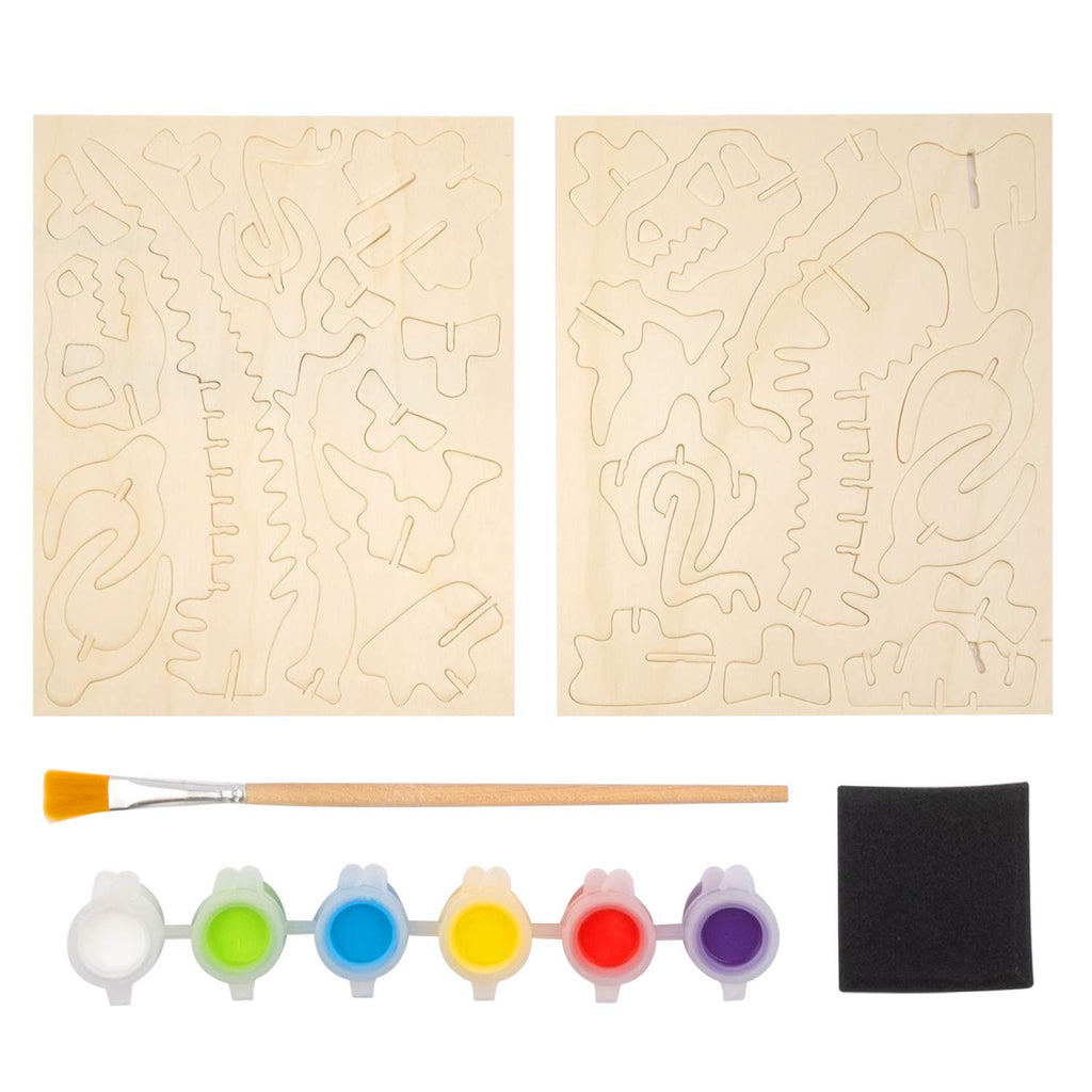 3D Wooden T-Rex Puzzle & Paint Kit, 29 Pieces