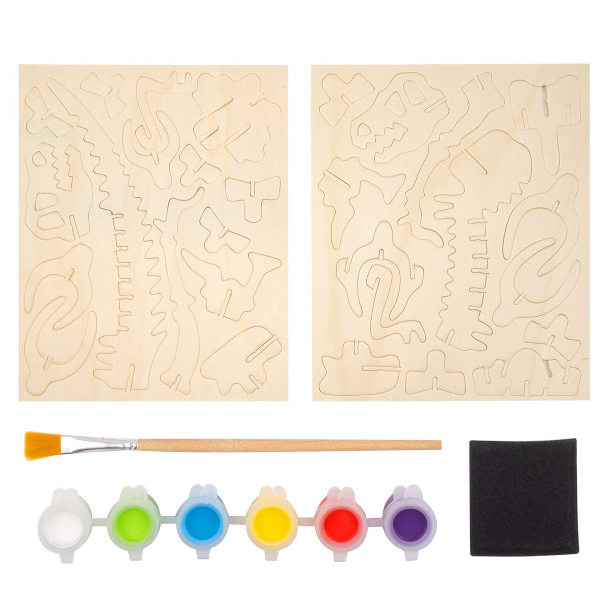 3D Wooden T-Rex Puzzle & Paint Kit, 29 Pieces