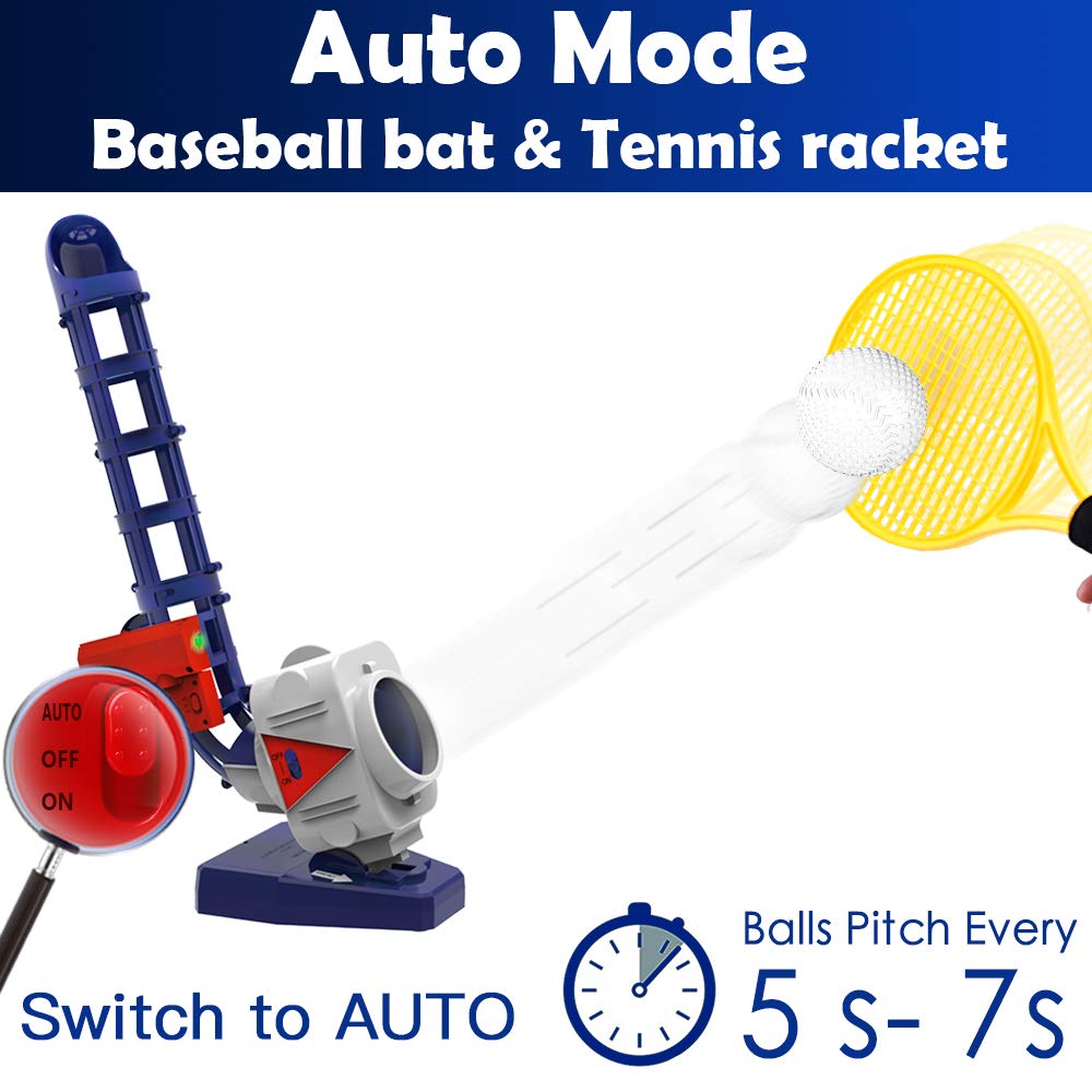 2-in-1 Baseball & Tennis Pitching Machine Set, Remote Bat, Ages 5–18