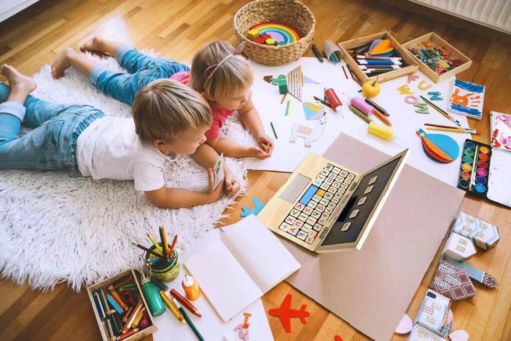 Toddler First Wooden Laptop - Montessori Play & Learn Set