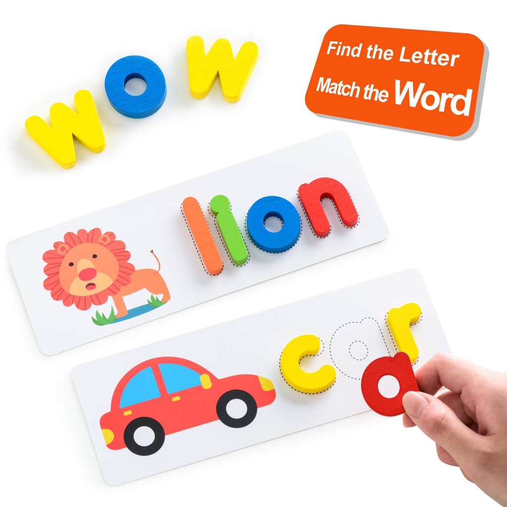 Montessori Wooden Alphabet Spelling Game, 52 Letters & 28 Cards