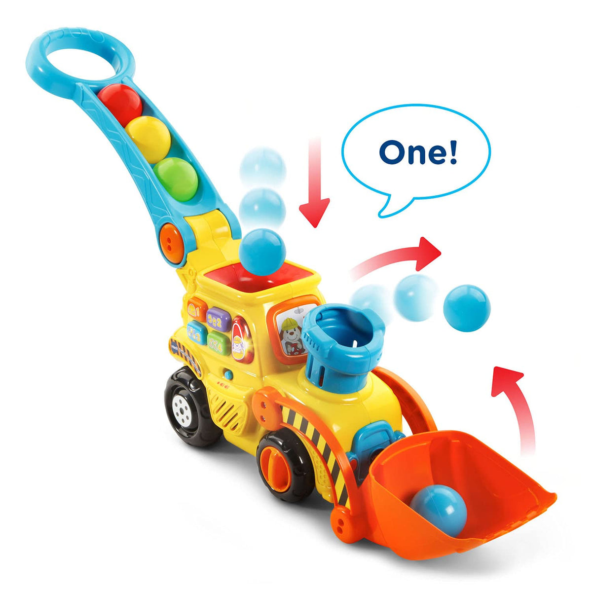 Push-and-Pop Bulldozer Toy with Ball Action, Colors & Sounds - product photo