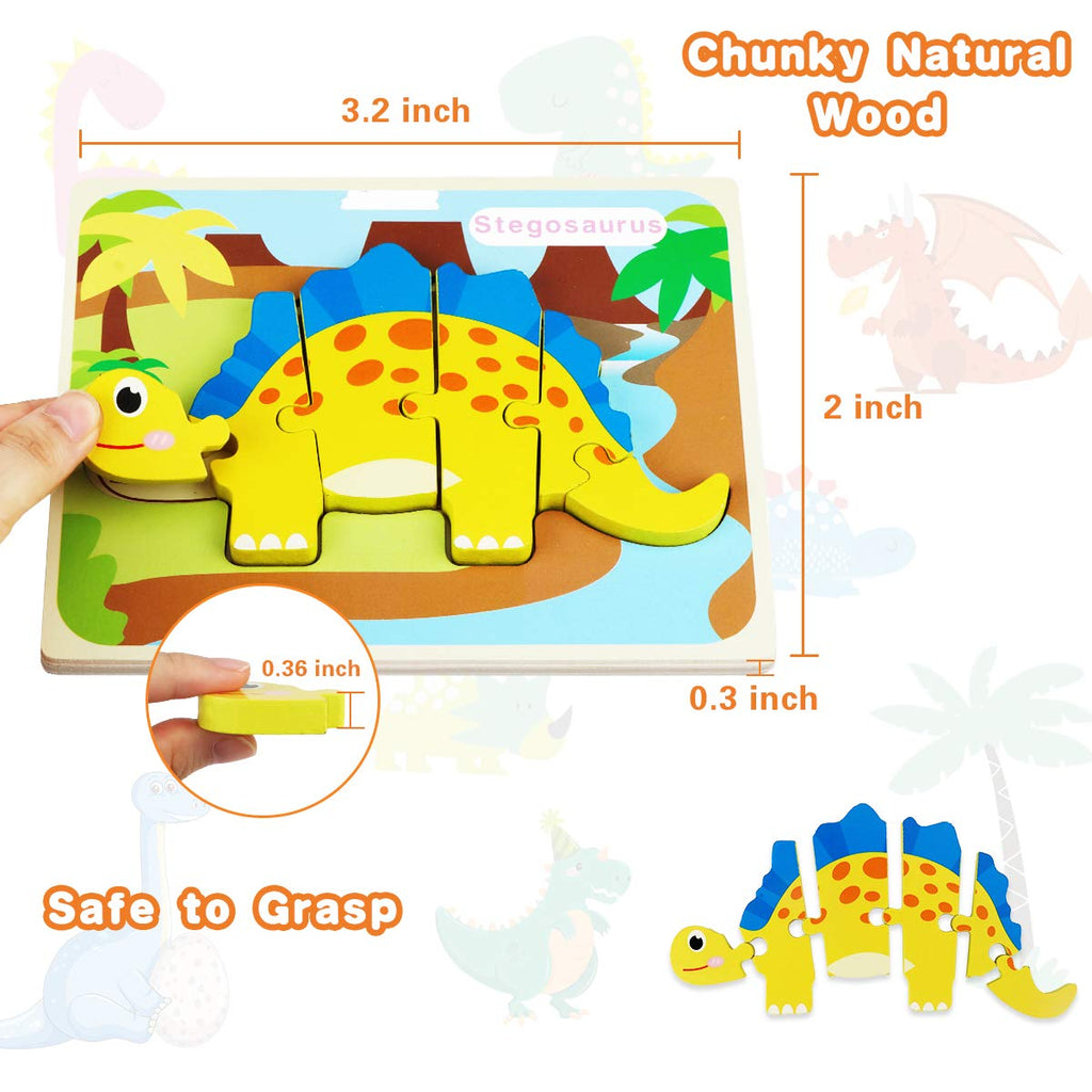 Wooden Dinosaur Puzzle Set — 7 Puzzles