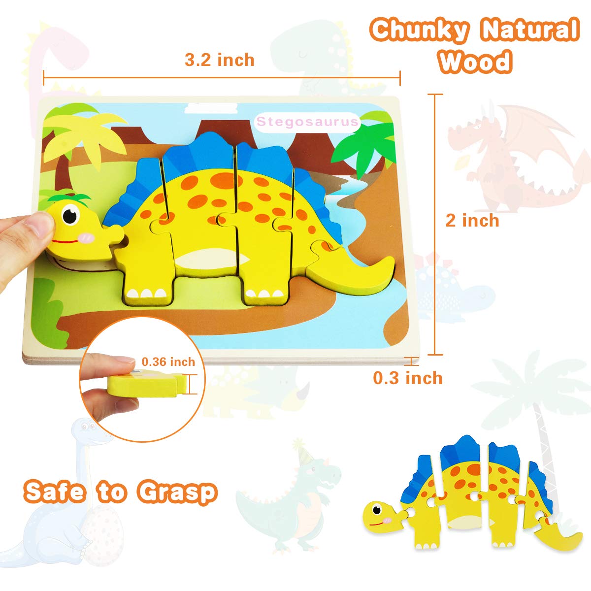 Wooden Dinosaur Puzzle Set — 7 Puzzles