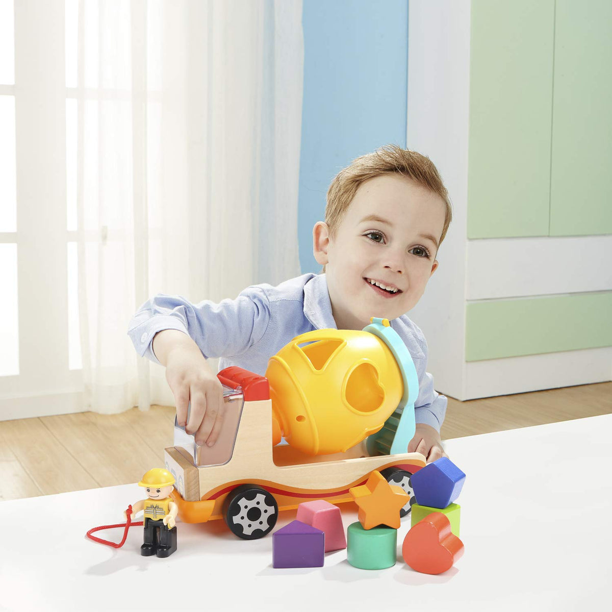 Wooden Mixer Truck Shape Sorter for Toddlers, Ages 18 Months–4 Years - product photo