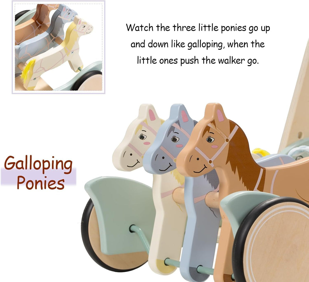 Galloping Ponies 2-in-1 Wooden Walker