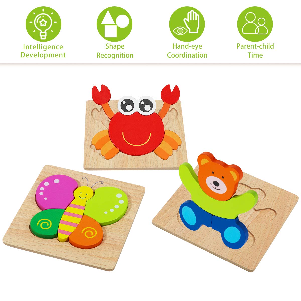 Toddlers Wooden Animal 6 Pack Puzzles