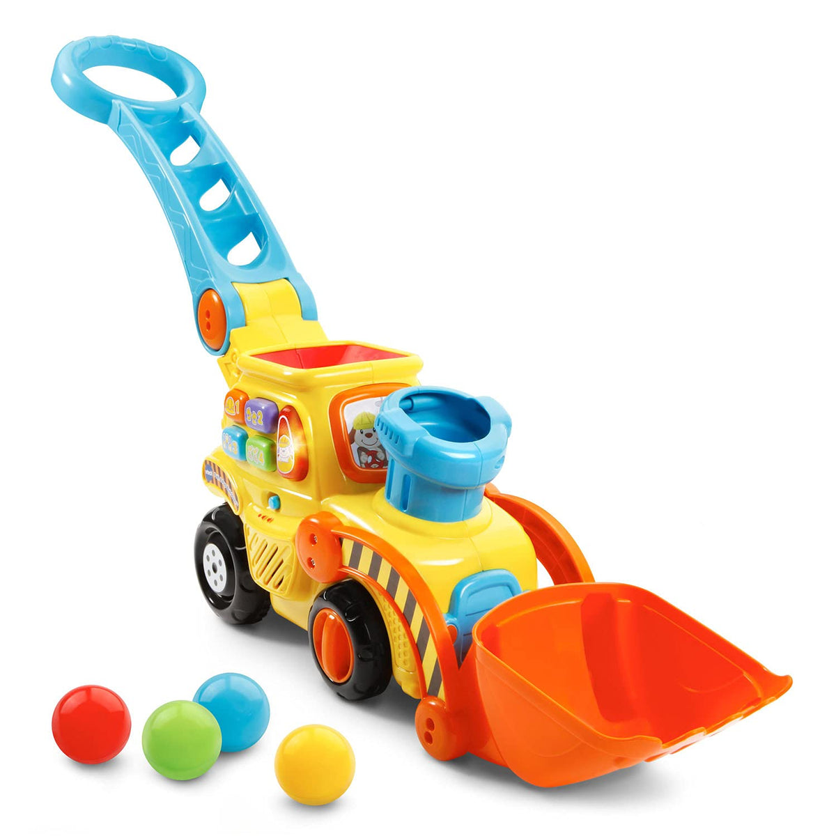 Push-and-Pop Bulldozer Toy with Ball Action, Colors & Sounds - product photo