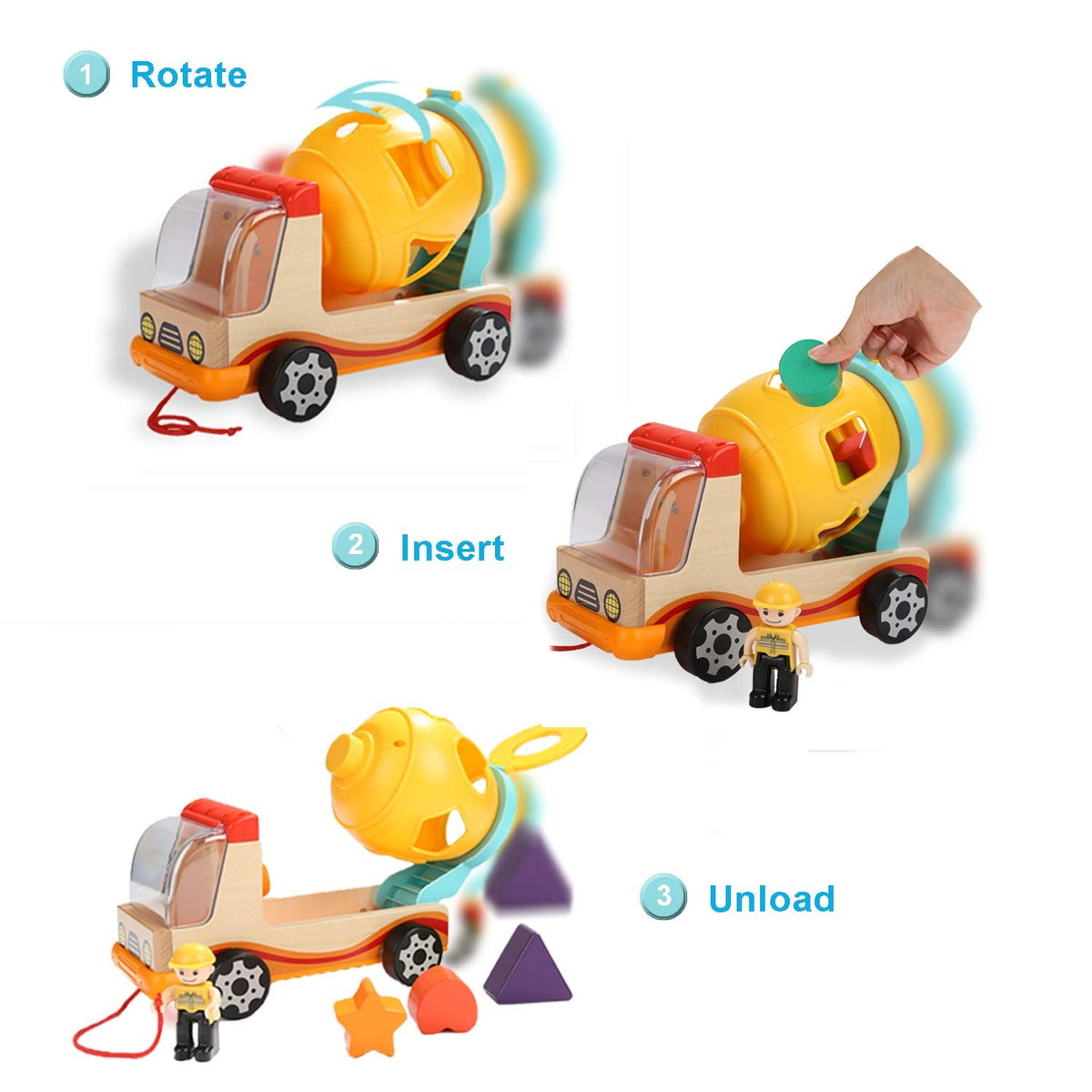 Wooden Mixer Truck Shape Sorter for Toddlers, Ages 18 Months–4 Years - product photo