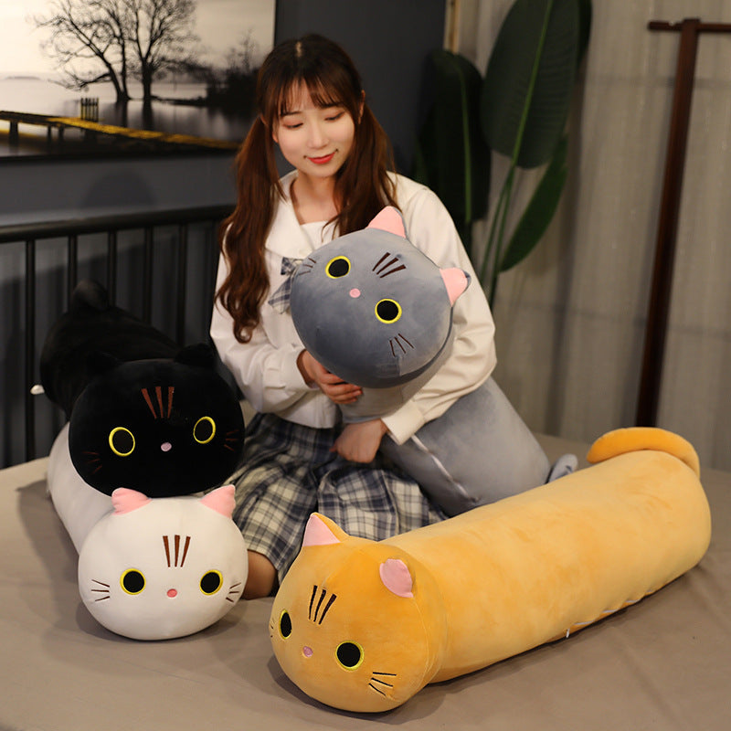 long cartoon cat plush pillow product photo showing the full item