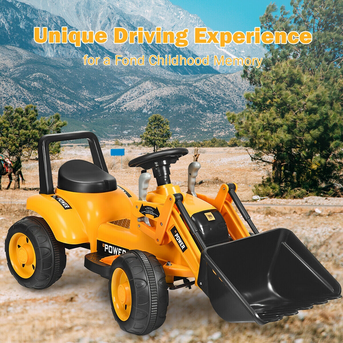 Kids Ride On Excavator Digger 6V Battery Powered Tractor-Yellow