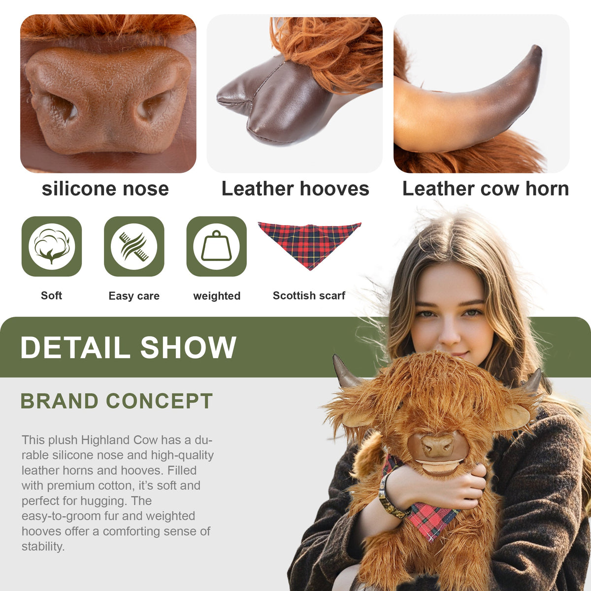 17.7 Inches Highland Cow Plush Handmade Collectable– Weighted Toy for Kids & Adults — product photo 8 of 10